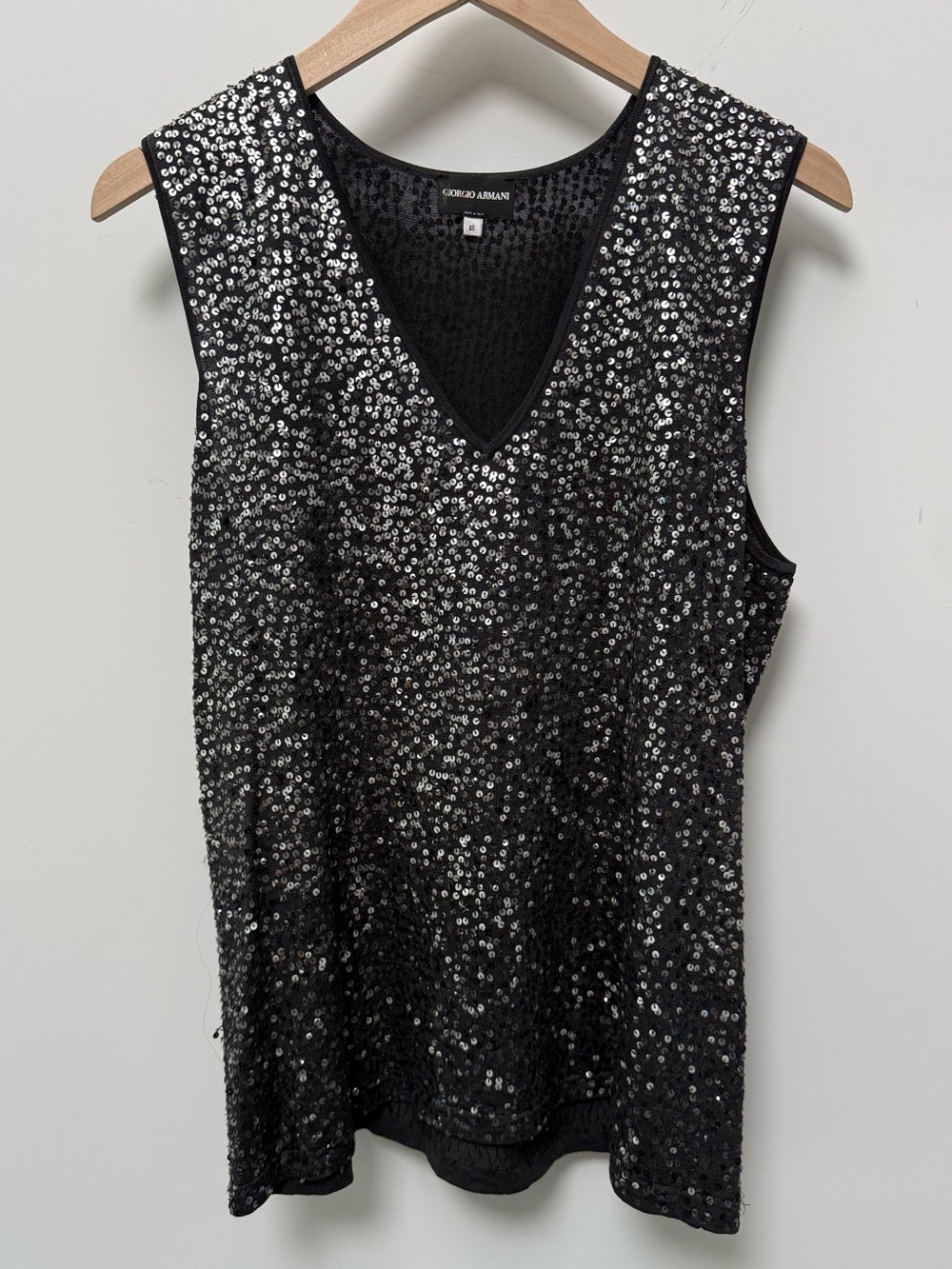 Giorgio Armani Silk Sequin Sleeveless Top Size 46 IT Made in Italy